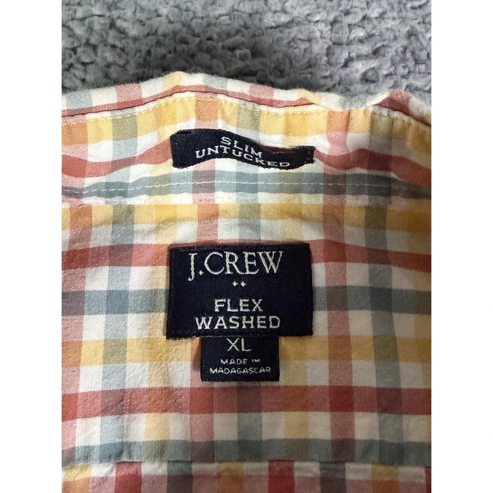 J Crew Slim Untucked Fit Flex Washed Plaid Multicolor Button Down Mens XL Preppy